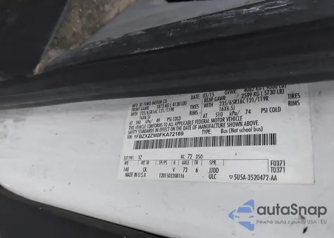 2015 Ford Transit-350 Xlt from USA, damaged, VIN 1FBZX2ZM0FKA72189